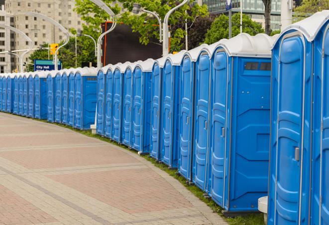 Seasonal porta potty units set up at a Los Angeles, California venue
