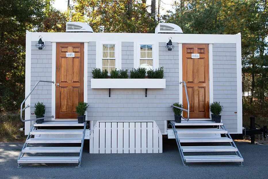 Wedding restroom units discretely staged at a venue in Los Angeles, California